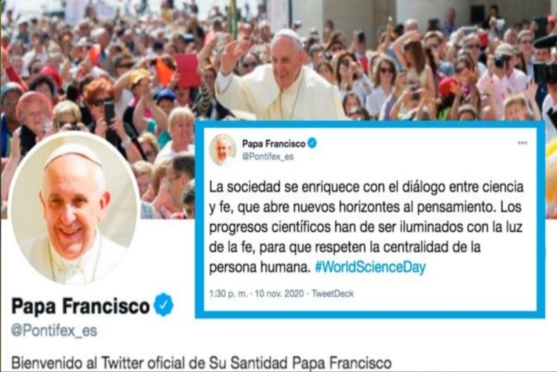 Día Mundial de la Ciencia, Papa en Twitter: progreso científico sea iluminado con fe.